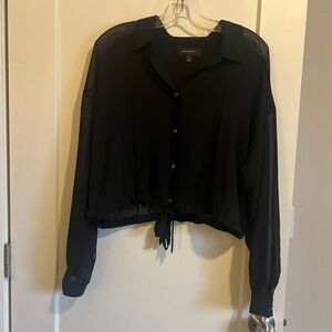 Banana Republic Sheer Black Button-Up Top